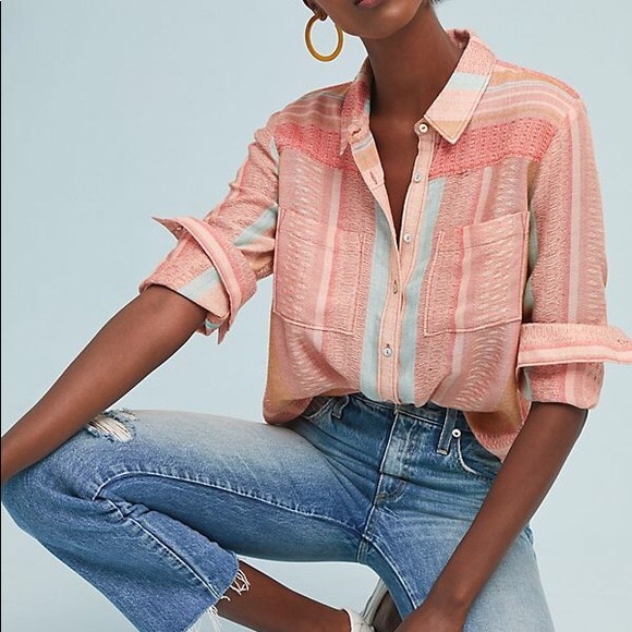 Anthropologie Tops - Anthropologie Maeve Calipatria Coral Button Down